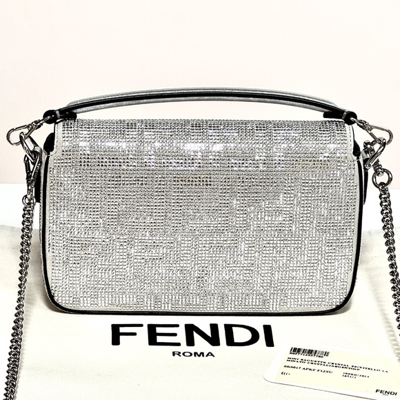 Fendi Baguette Mini Silver Crystal-Embellished Shoulder Bag With FF Motif - Picture 10 of 16